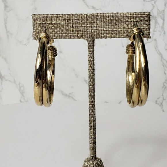 GOLDTONE Double Hoop Classic Earrings - Picture 3 of 5